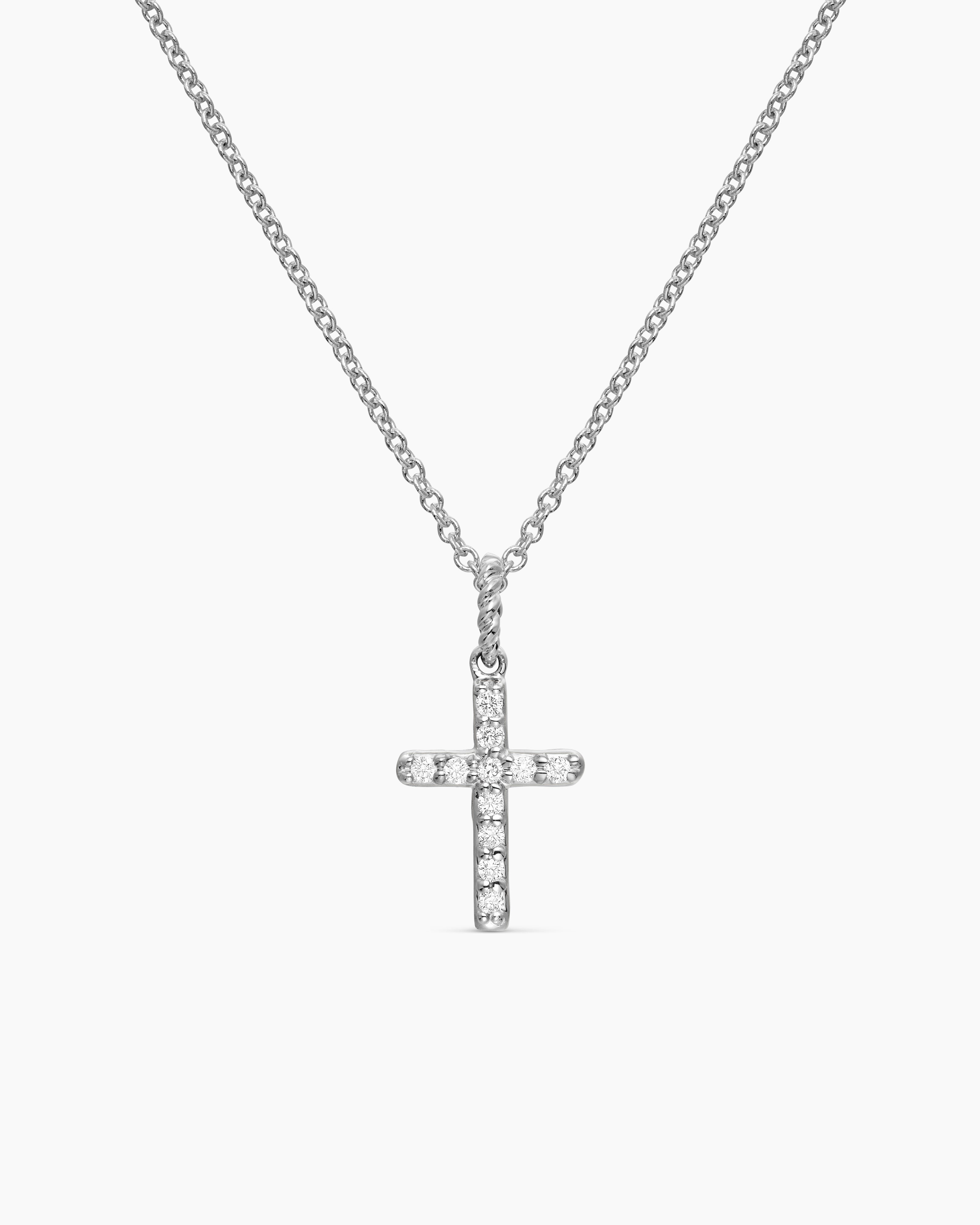 Womens Cable Collectibles&reg; Cross Necklace in 18K White Gold with Diamonds, 17mm