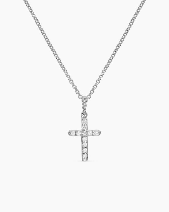 Cable Collectibles® Cross Necklace in 18K White Gold with Diamonds, 17mm