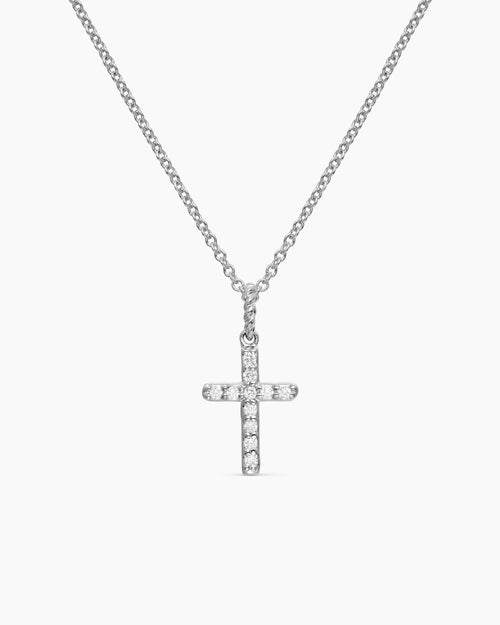 Womens Cable Collectibles® Cross Necklace in 18K White Gold with Diamonds, 17mm