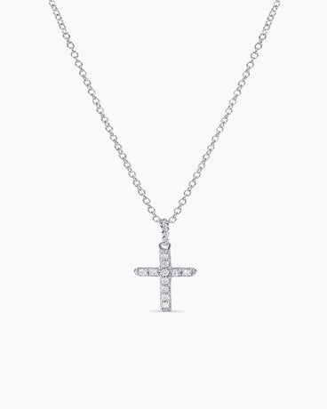 Cable Collectibles® Cross Necklace in 18K White Gold with Diamonds, 17mm