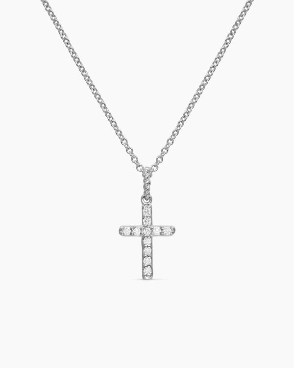 Cable Collectibles® Cross Necklace in 18K White Gold with Diamonds, 17mm