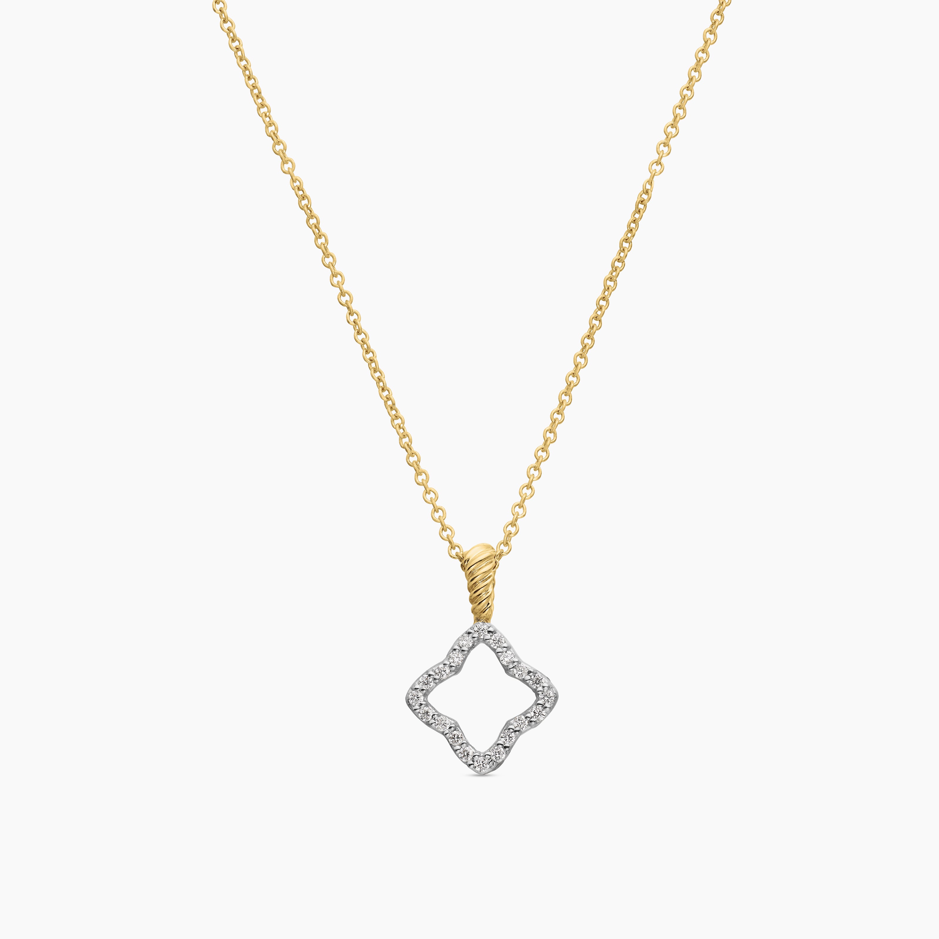 Womens Cable Collectibles Quatrefoil Necklace in 18K Yellow Gold with Diamonds, 17.5mm