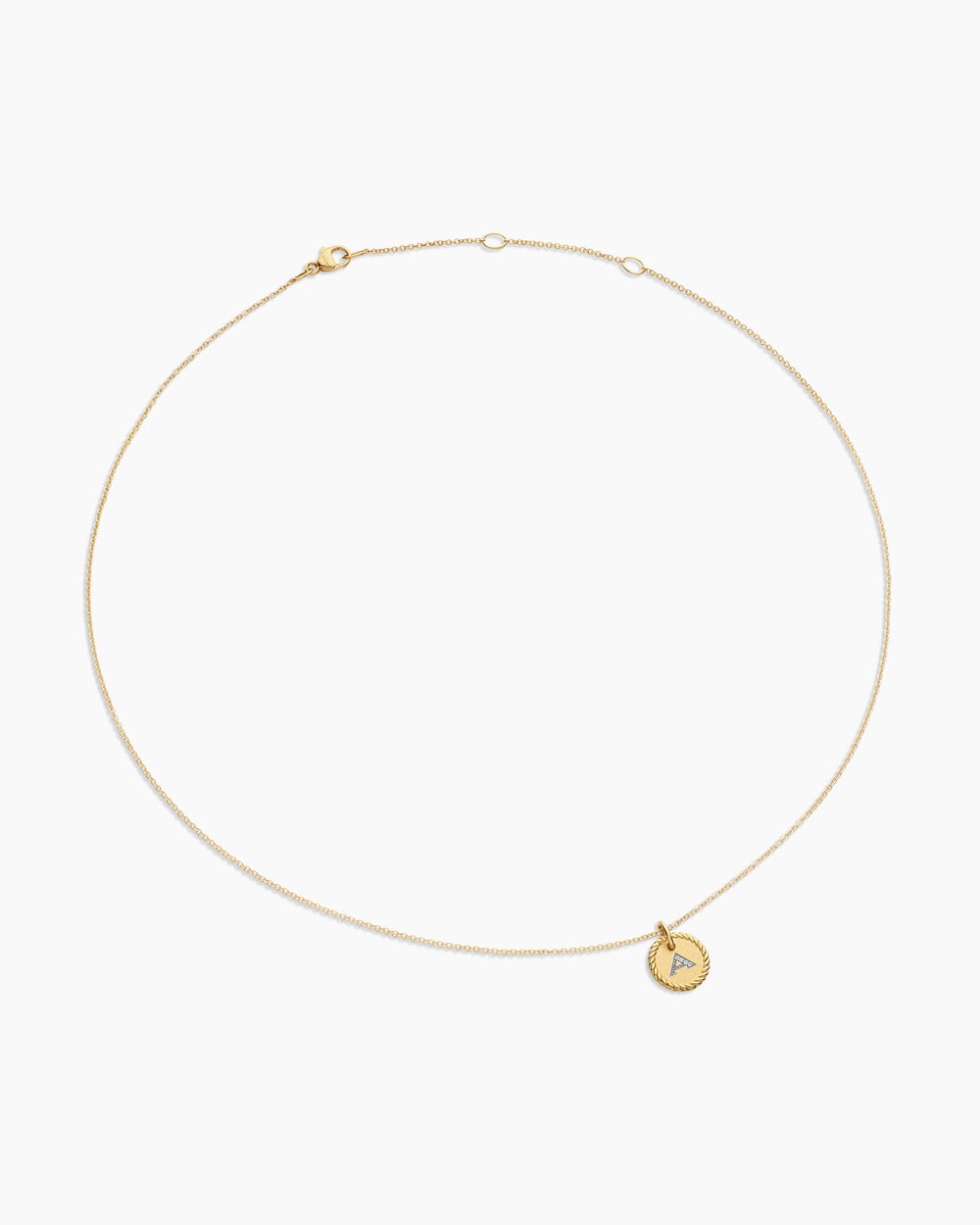 Womens Initial Charm Necklace in 18K Yellow Gold with Diamond A