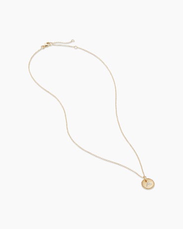 Initial Charm Necklace in 18K Yellow Gold with Diamonds, 10mm