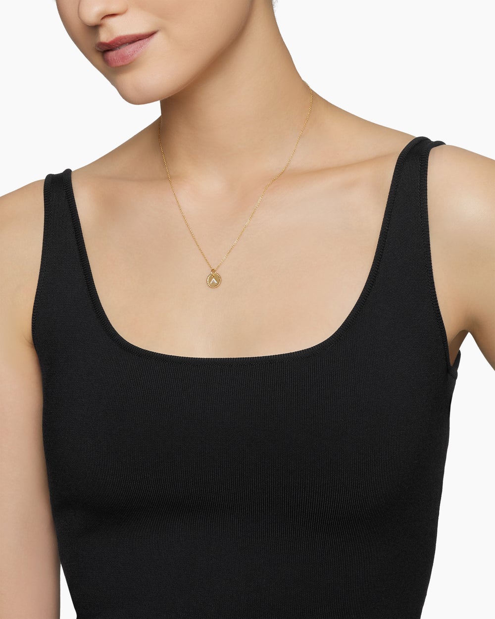 Womens Initial Charm Necklace in 18K Yellow Gold with Diamond A