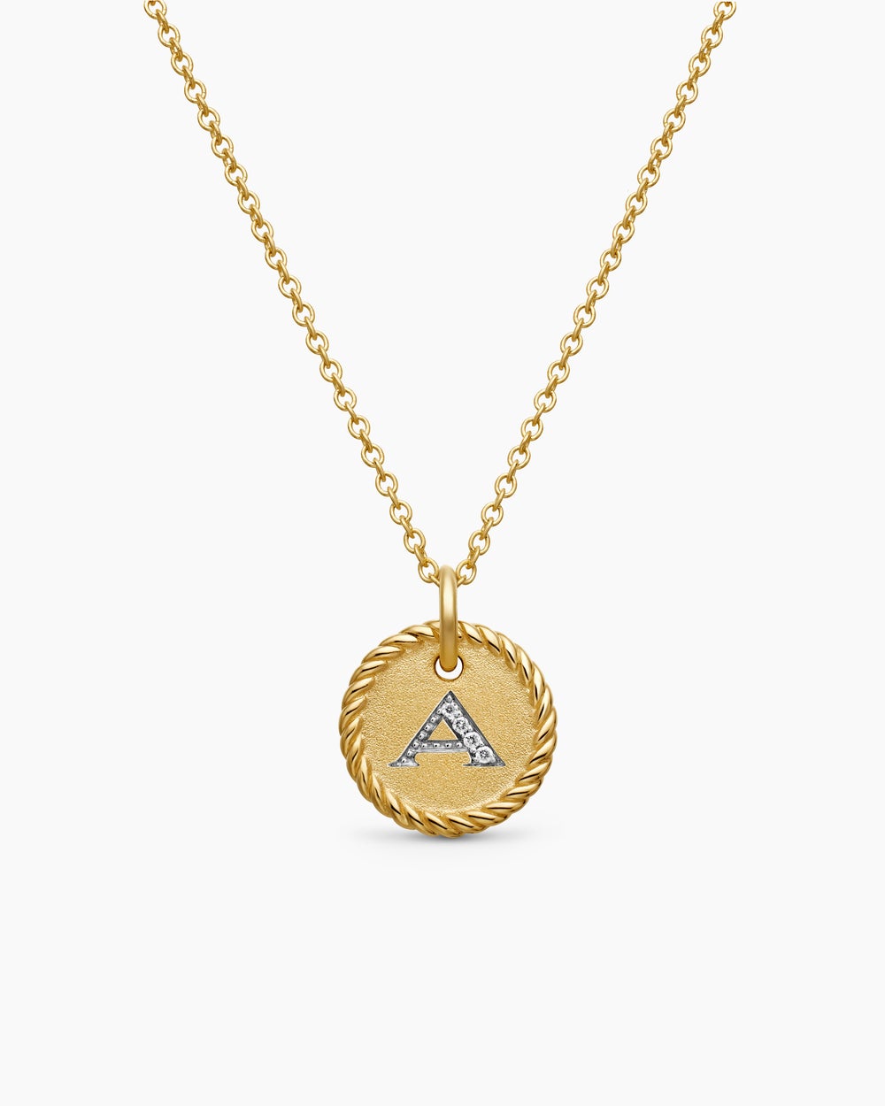 Womens Initial Charm Necklace in 18K Yellow Gold with Diamond A