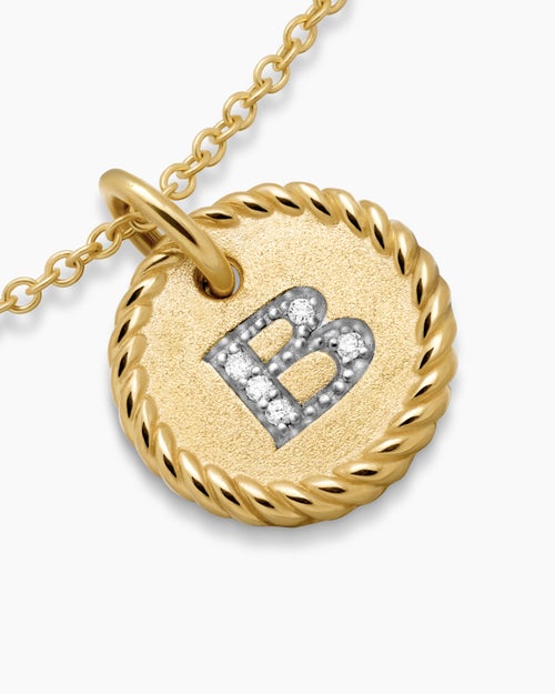 Womens Initial Charm Necklace in 18K Yellow Gold with Diamond B