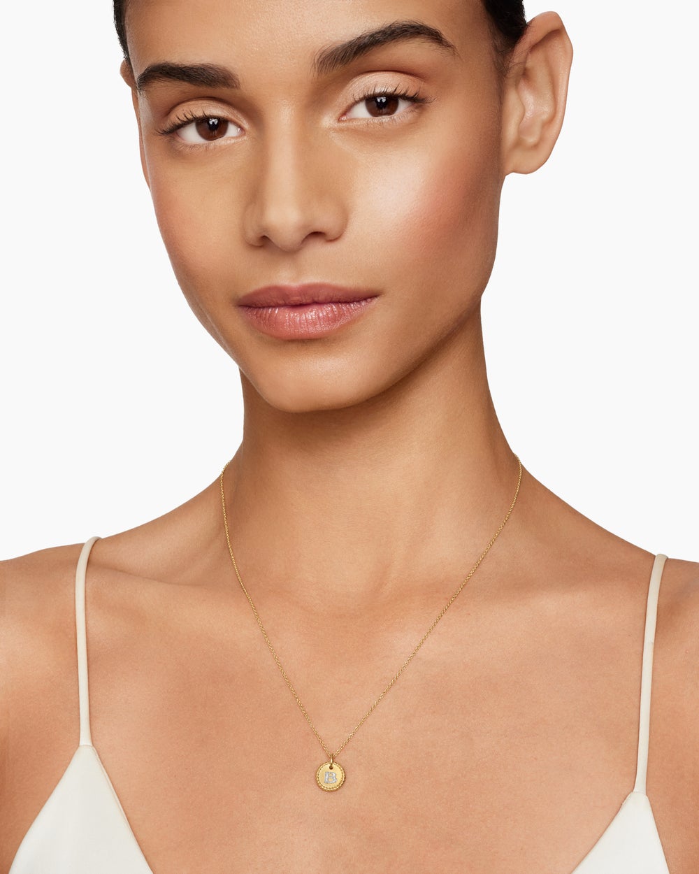 Womens Initial Charm Necklace in 18ct Yellow Gold with Diamond B