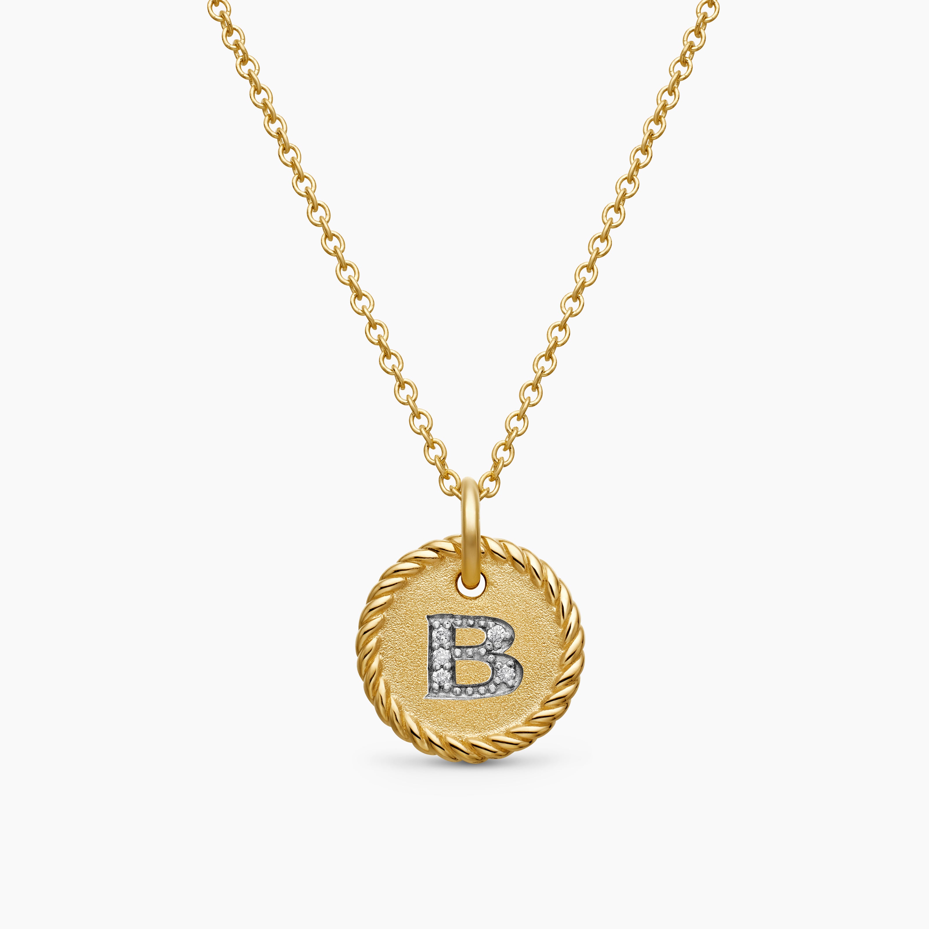 Womens Initial Charm Necklace in 18K Yellow Gold with Diamond B