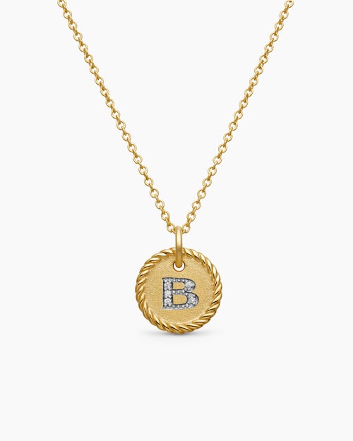 Womens Initial Charm Necklace in 18ct Yellow Gold with Diamond B