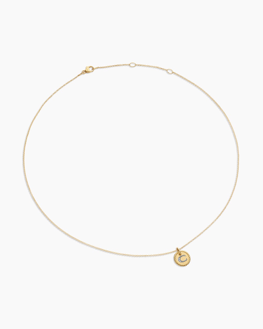 Womens Initial Charm Necklace in 18ct Yellow Gold with Diamond C