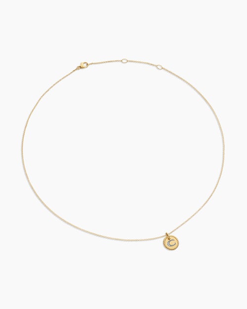 Womens Initial Charm Necklace in 18K Yellow Gold with Diamond C