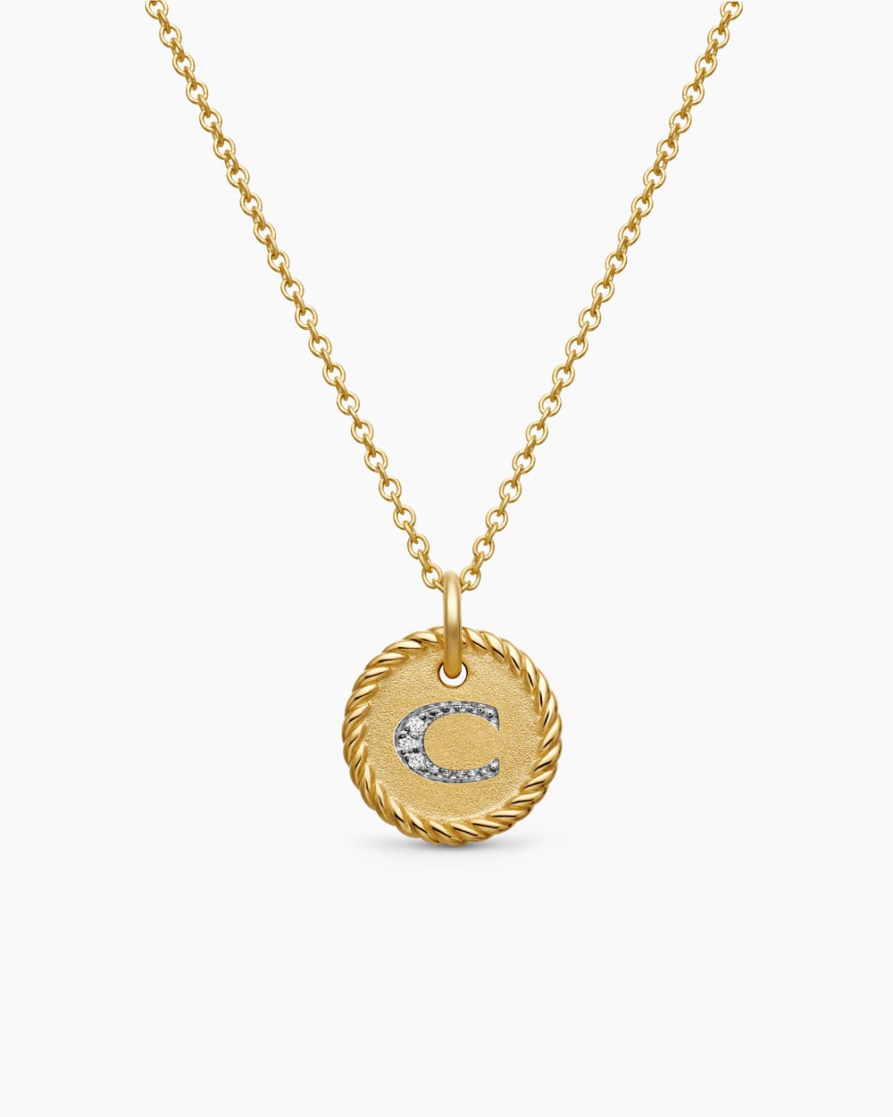 Womens Initial Charm Necklace in 18ct Yellow Gold with Diamond C