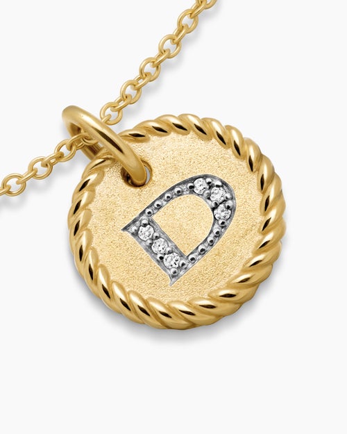 Womens Initial Charm Necklace in 18K Yellow Gold with Diamond D