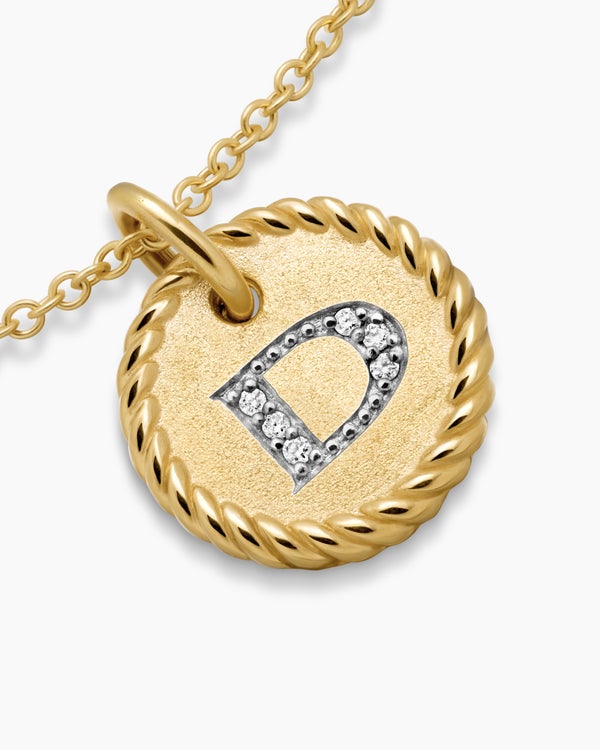 Initial Charm Necklace in 18K Yellow Gold with Diamond D