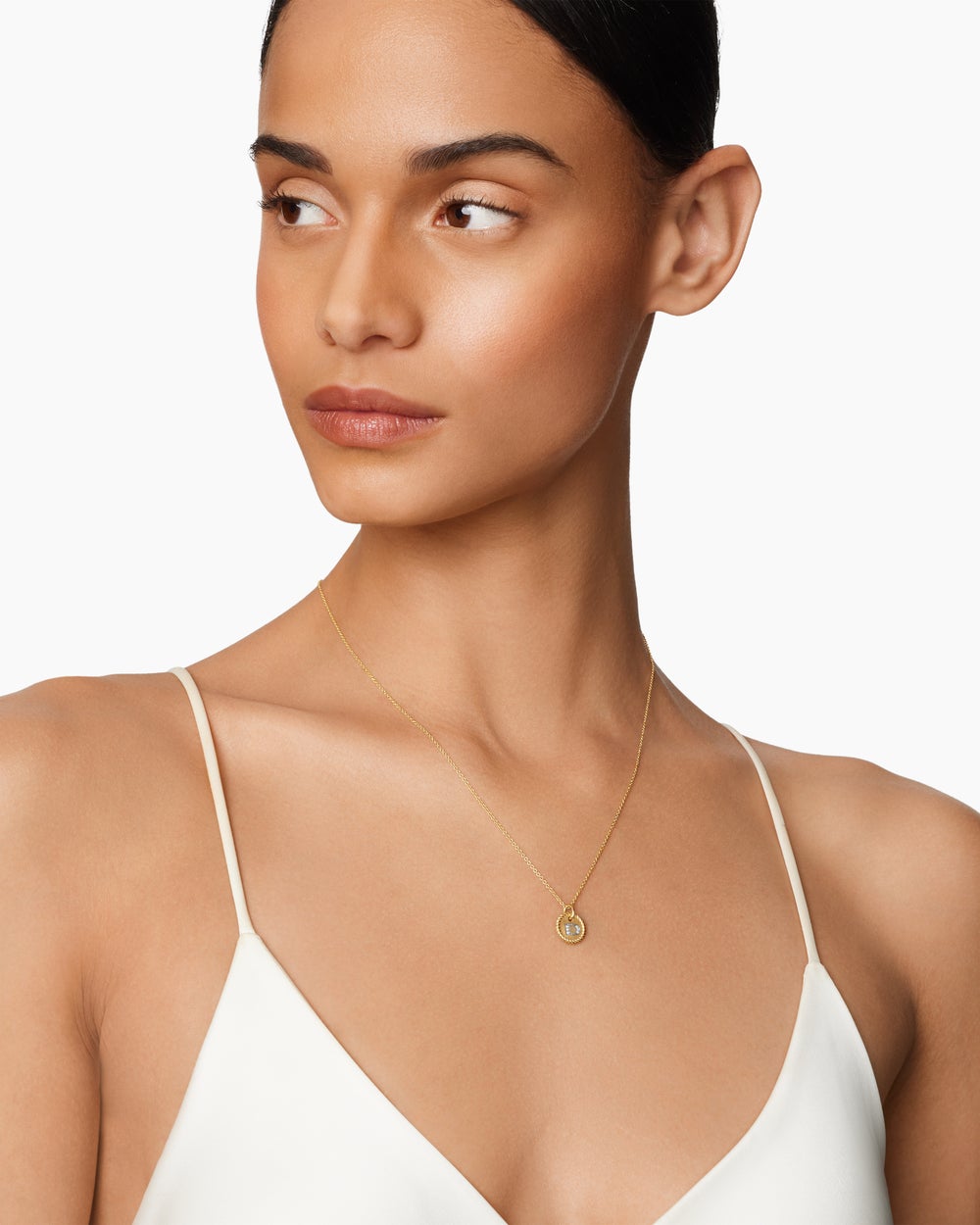 Womens Initial Charm Necklace in 18ct Yellow Gold with Diamond D