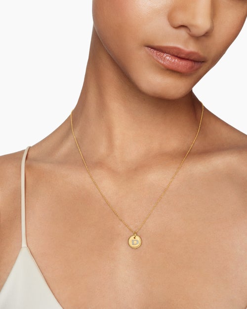 Womens Initial Charm Necklace in 18K Yellow Gold with Diamond D