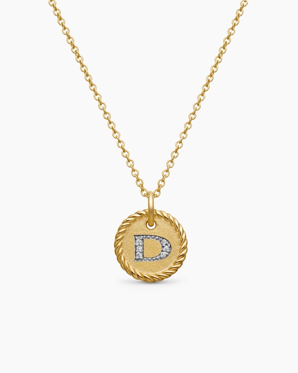 Initial Charm Necklace in 18K Yellow Gold with Diamond D