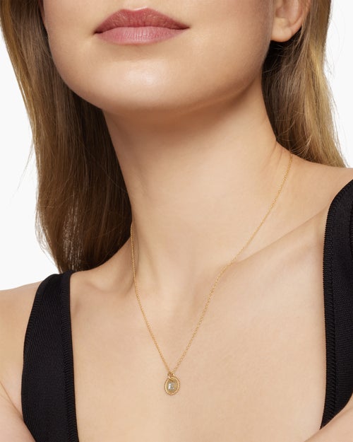 Womens Initial Charm Necklace in 18K Yellow Gold with Diamond E