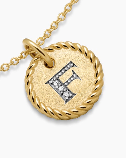 Womens Initial Charm Necklace in 18K Yellow Gold with Diamond F