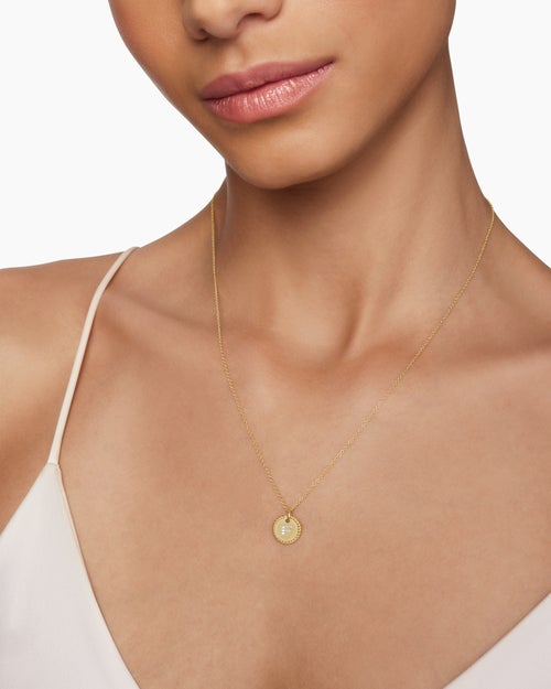 Womens Initial Charm Necklace in 18K Yellow Gold with Diamond F