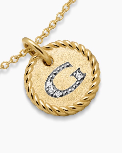 Womens Initial Charm Necklace in 18K Yellow Gold with Diamond G