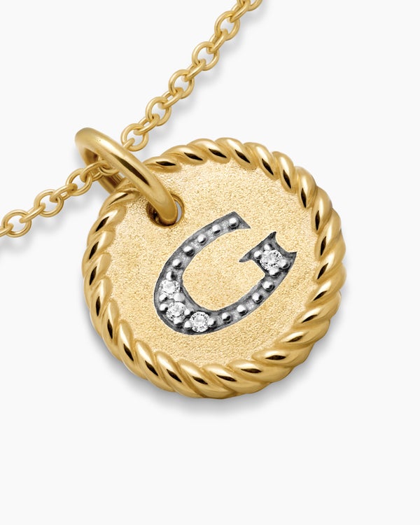 Initial Charm Necklace in 18K Yellow Gold with Diamond G