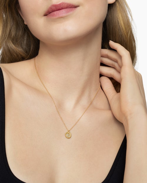 Womens Initial Charm Necklace in 18K Yellow Gold with Diamond G