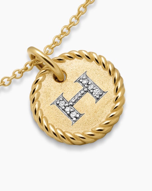 Womens Initial Charm Necklace in 18K Yellow Gold with Diamond H