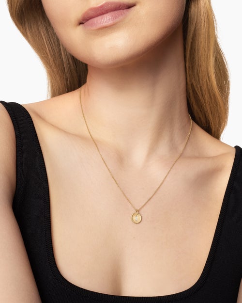 Womens Initial Charm Necklace in 18K Yellow Gold with Diamond I