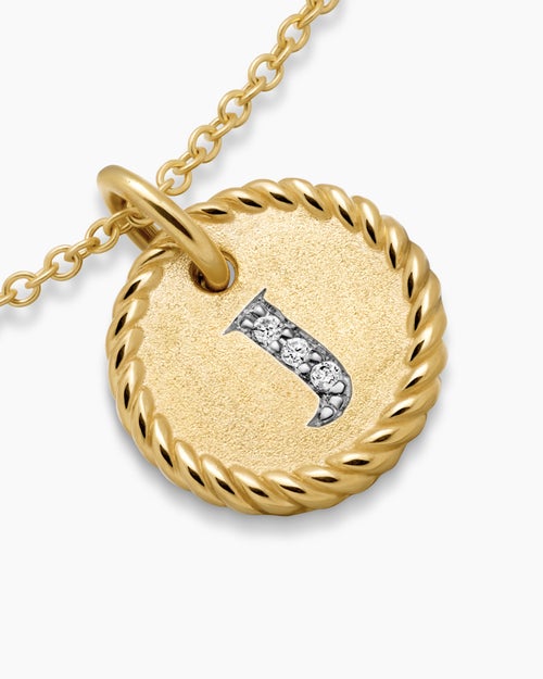 Womens Initial Charm Necklace in 18K Yellow Gold with Diamond J
