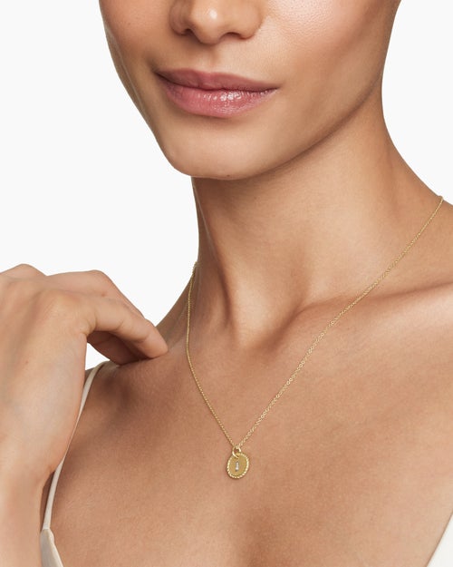 Womens Initial Charm Necklace in 18K Yellow Gold with Diamond J