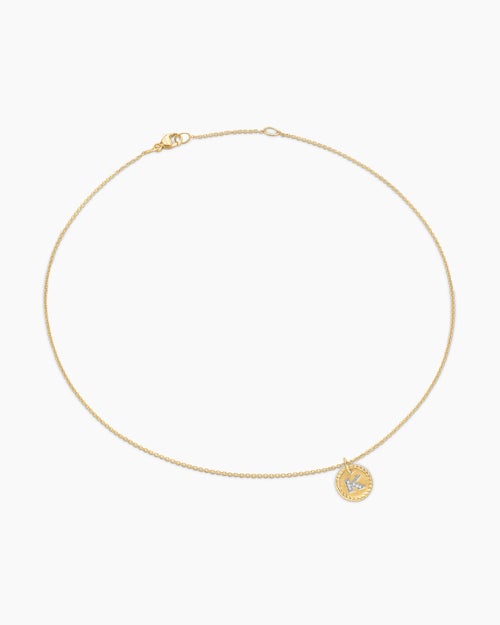Womens Initial Charm Necklace in 18K Yellow Gold with Diamond K