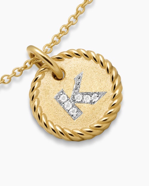 Womens Initial Charm Necklace in 18K Yellow Gold with Diamond K