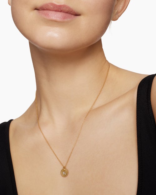 Womens Initial Charm Necklace in 18K Yellow Gold with Diamond K