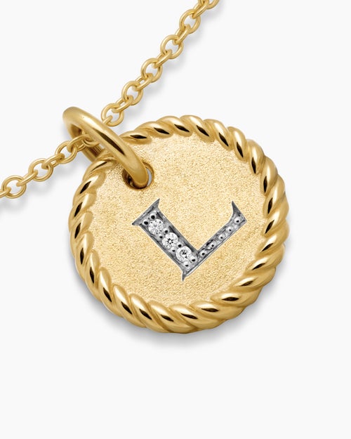 Womens Initial Charm Necklace in 18K Yellow Gold with Diamond L