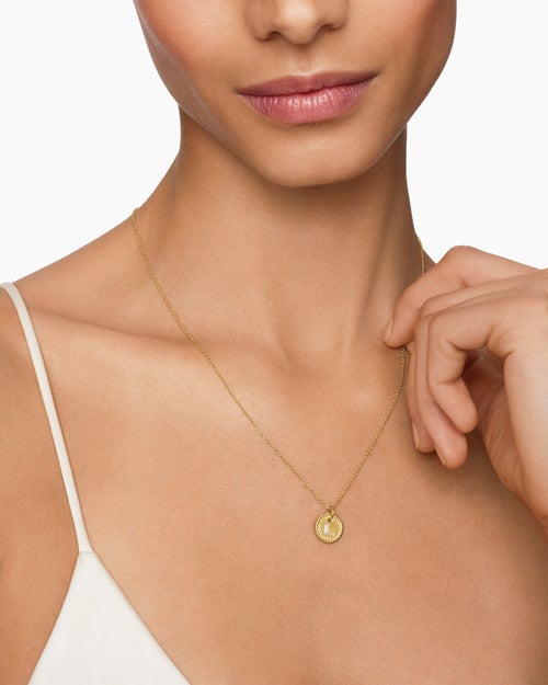 Womens Initial Charm Necklace in 18K Yellow Gold with Diamond L