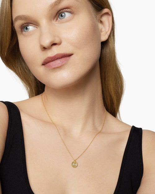 Womens Initial Charm Necklace in 18K Yellow Gold with Diamond M