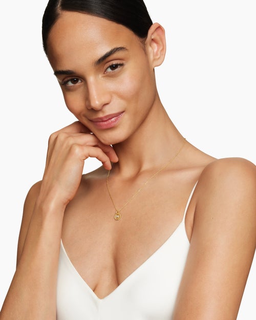 Womens Initial Charm Necklace in 18K Yellow Gold with Diamond N