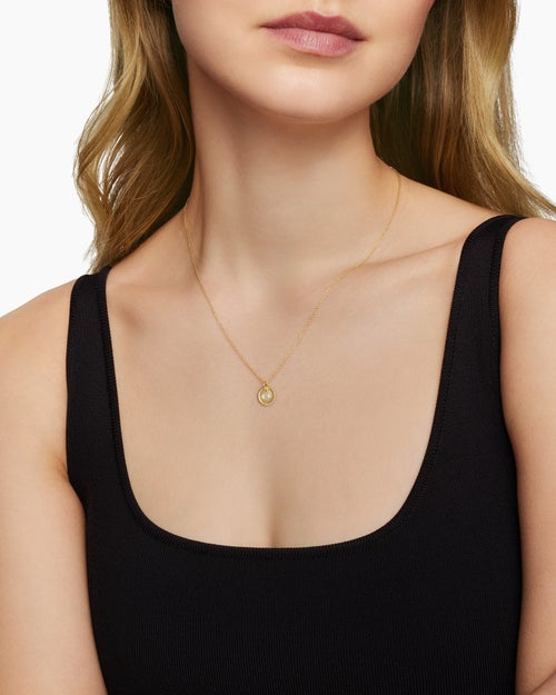 Womens Initial Charm Necklace in 18K Yellow Gold with Diamond Q