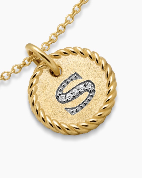 Initial Charm Necklace in 18K Yellow Gold with Diamond S