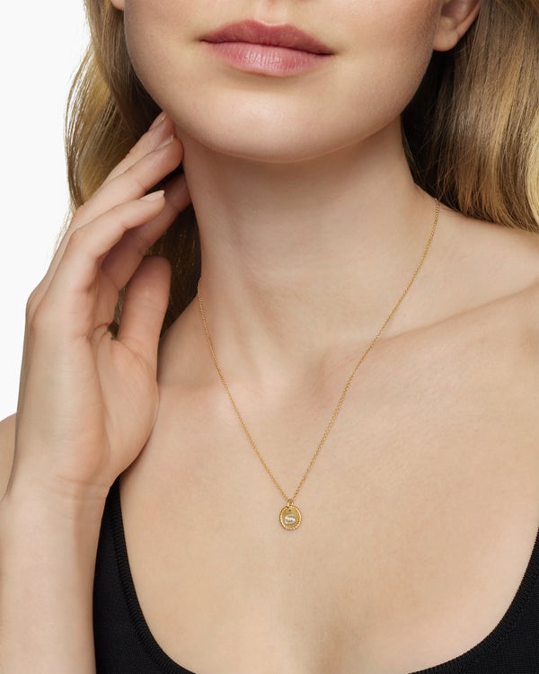 Initial Charm Necklace in 18K Yellow Gold with Diamond S
