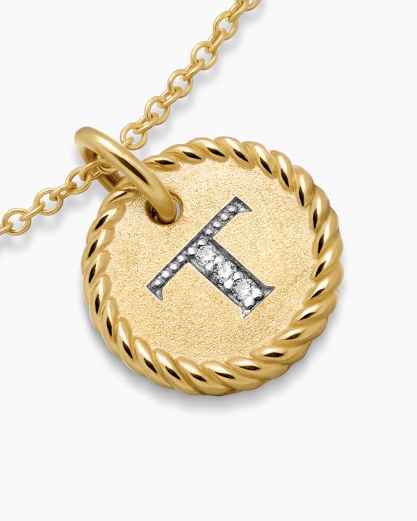 Initial Charm Necklace in 18K Yellow Gold with Diamond T