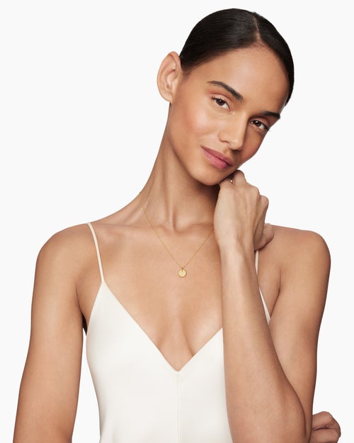 Womens Initial Charm Necklace in 18K Yellow Gold with Diamond V