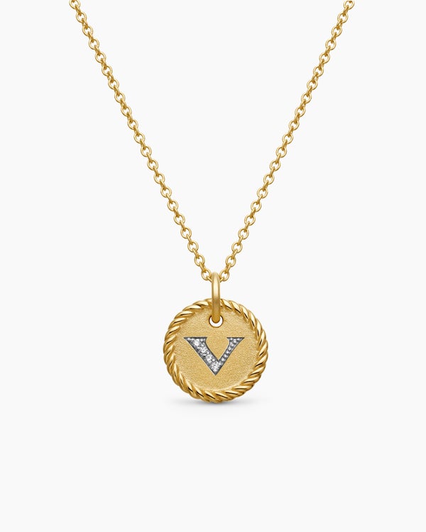 Initial Charm Necklace in 18K Yellow Gold with Diamond V