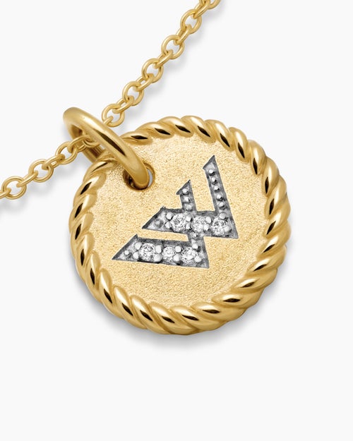 Womens Initial Charm Necklace in 18K Yellow Gold with Diamond W