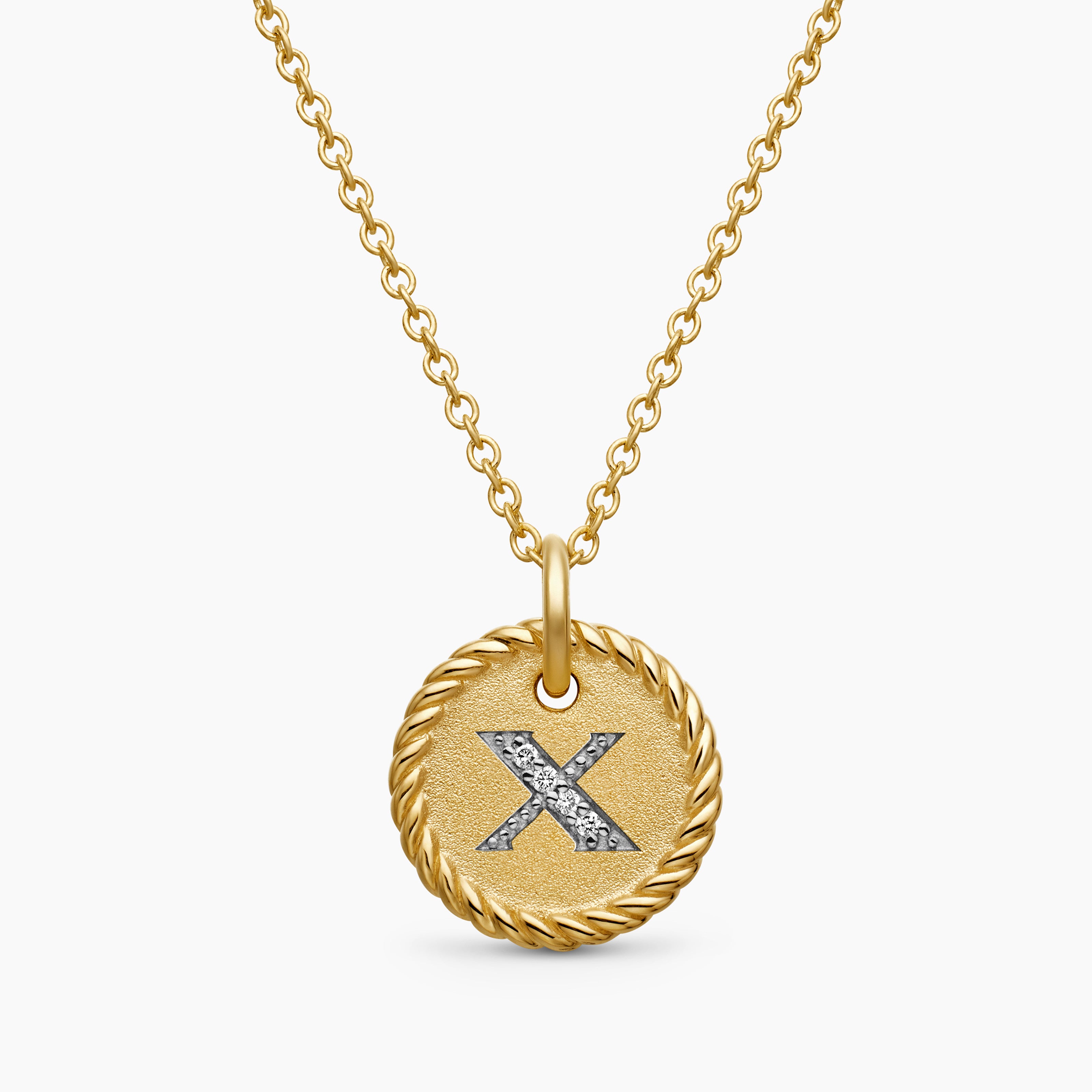 Initial Charm Necklace in 18K Yellow Gold with Diamond A David