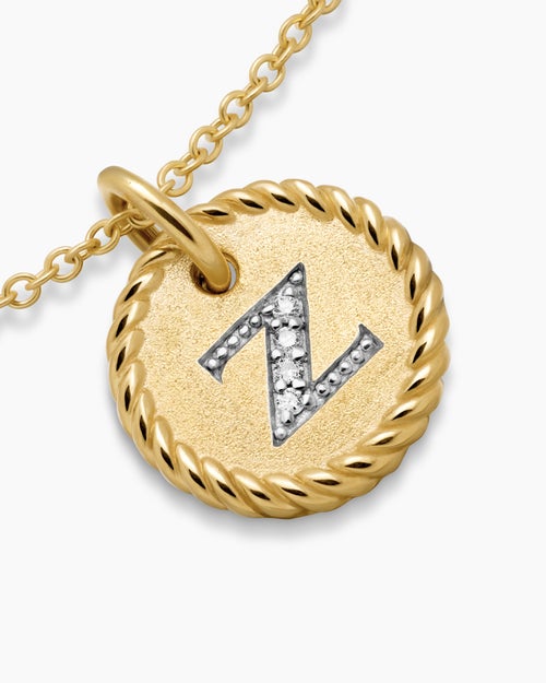Womens Initial Charm Necklace in 18K Yellow Gold with Diamond Z