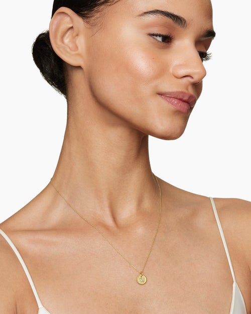 Womens Initial Charm Necklace in 18K Yellow Gold with Diamond Z