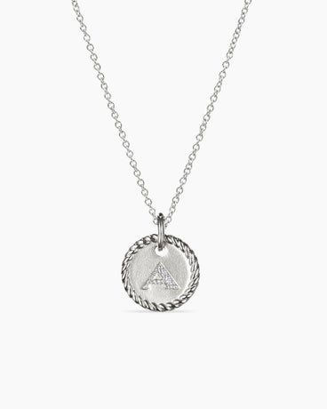 Initial Charm Necklace in 18K White Gold with Diamonds, 10mm